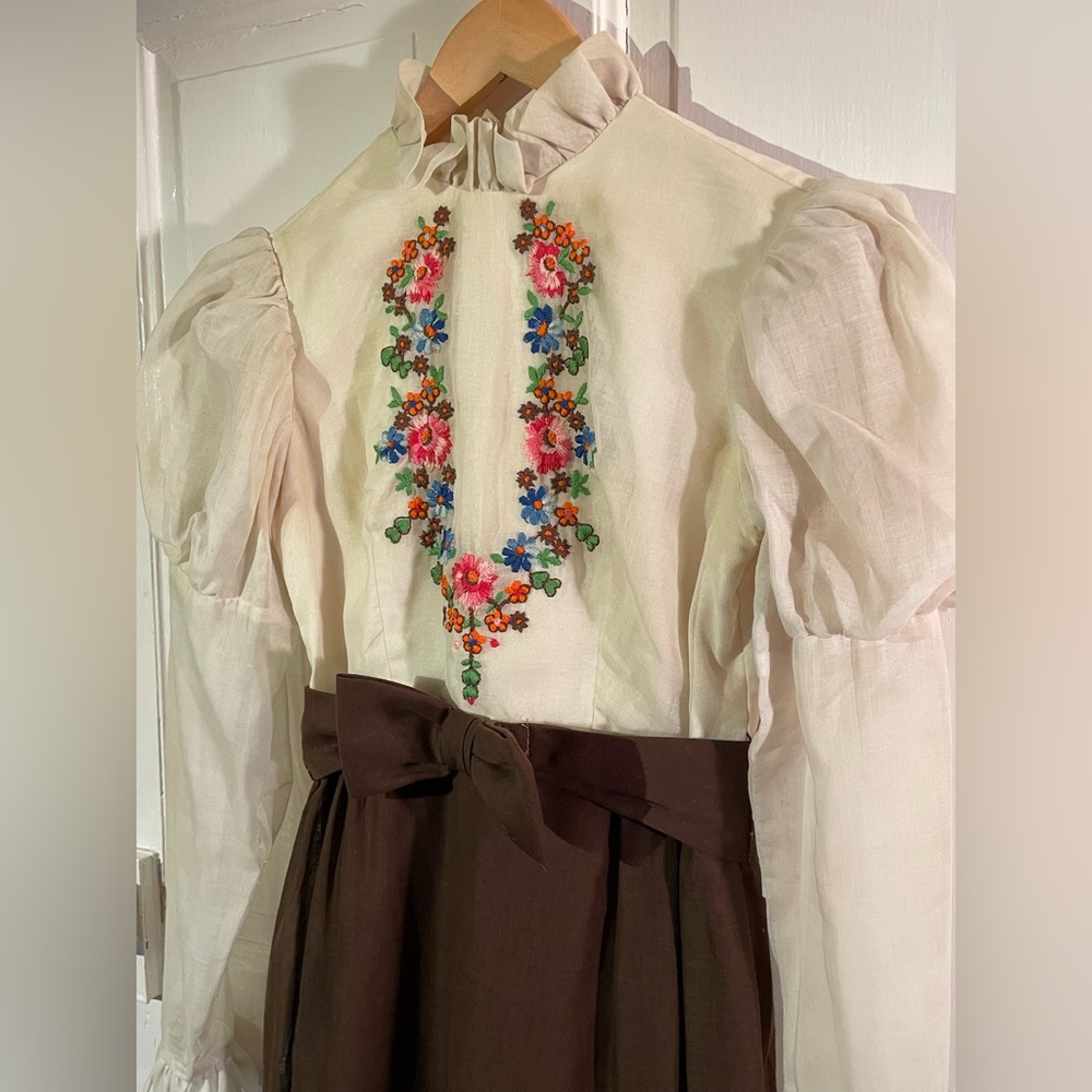 Vintage 70s prairie revival embroidered maxi dress, size XS-S range - Picture 2 of 16